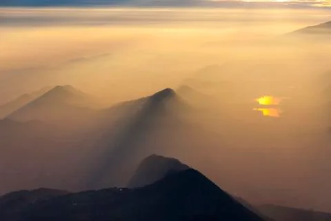 View from Mount Pizzoc at sunset 스톡 사진