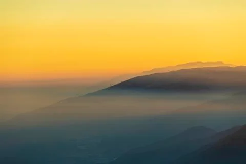 View from Mount Pizzoc at sunset 스톡 사진