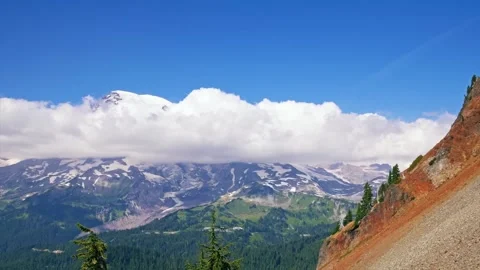 View of Mount Rainier from the Pinnacle Peak Trail in Summer Stock Footage 332138754