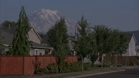 View of Mount Rainier from Suburban Orting Neighborhood Stock Footage 86755422