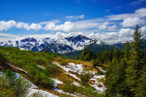 View from Mount Roberts toward Mt Bradley above Juneau Alaska Stock Photos