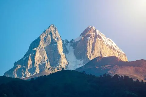 View of Mount Ushba. Ushba is one of the most notable peaks of the Caucasus r Stock-Fotos