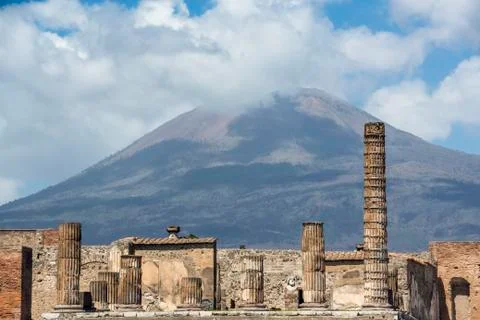 View of Mount Vesuvius from Pompeii,Naples, Italy Stock Photos