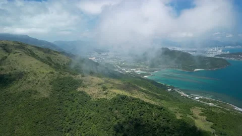 View from mountain. Aerial view on sunset of Nha Trang and scenic wooded Stock Footage 239953511
