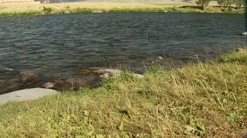 View of mountain and Gallatin River Stock Footage 55333156