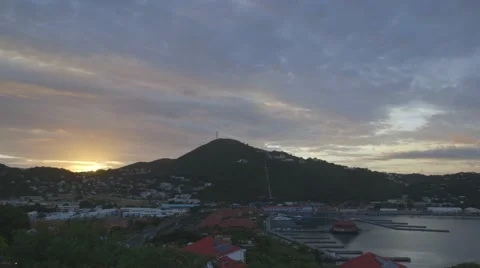 View of mountain and harbor at sunset Stock Footage 60690913