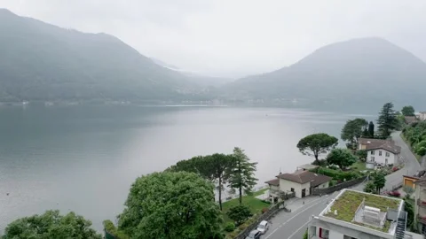 The view on the mountain and lake Como and road, Italy Stock Footage 232003069
