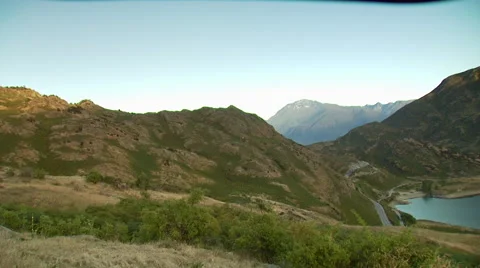 View of mountain and Lake Hawea Stock Footage 55309331