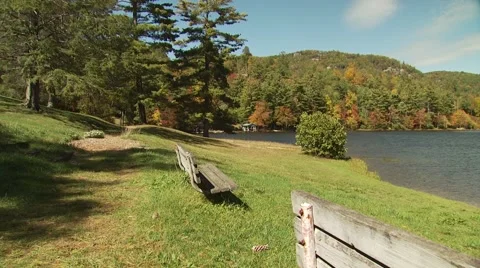 View of mountain and river during autumn Stock Footage 54593465