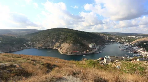 View from the mountain to Balaklava Bay on a sunset Stock Footage 43201036