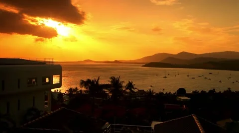 View from the mountain a beautiful sunset on tropical island Samui Stock Footage 41476870