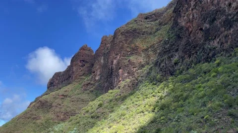 View to the mountain on the blue sky background. 4K. Stock Footage 204088484