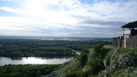 View from the mountain braunsberg to the danube river Stock Footage 134163193