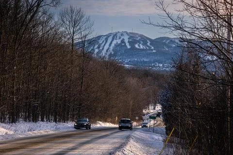 View on the mountain Bromont in Quebec Stock Photos