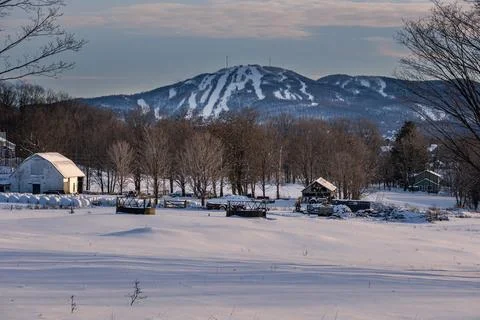 View on the mountain Bromont in Quebec Stock Photos