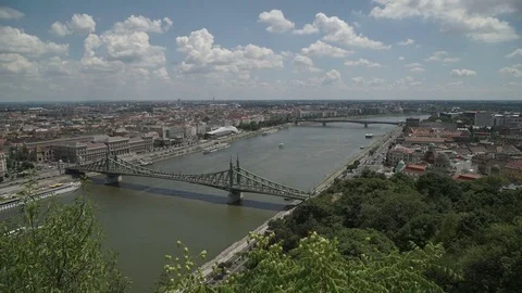 View from the mountain to the city bridge road panorama Stock Footage 80130802