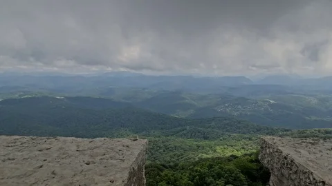 View on mountain covered with forest from Ahun tower, Sochi, timelapse video Stock Footage 90774944