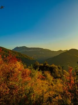 View of the mountain in the evening in autumn Stock Photos