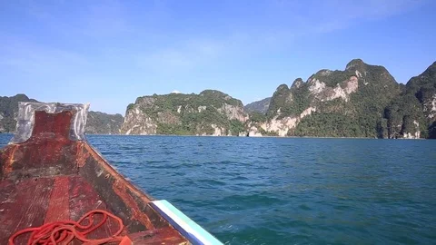 View mountain lake and river from boat in Khoa sok national park, Thailand Stock Footage 80544536