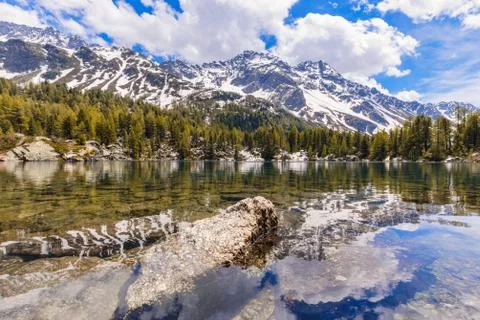 View of mountain lake Saoseo in Grisons, Switzerland. Stock Photos