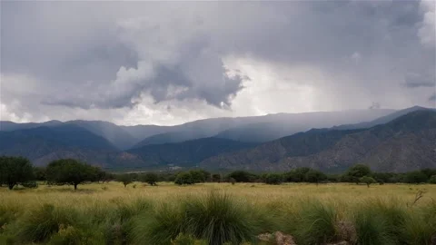 View Of A Mountain Landscape With Heavy Clouds In Stormy Weather Stock Footage 168015207