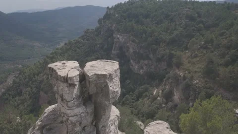 View of a mountain landscape in the Prades area in Catalonia with green and b Stock Footage 137161906