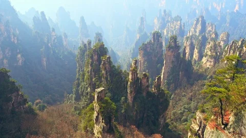 View of Mountain landscape of Zhangjiajie, China Stock Footage