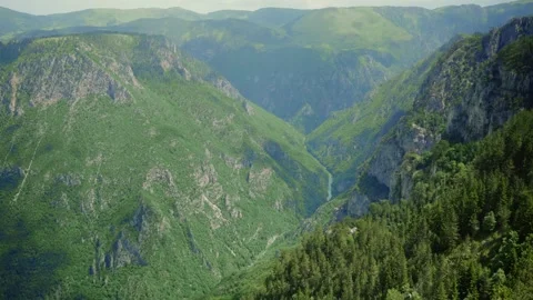 View from a mountain overlooking the Tara Canyon and river in Montenegro Stock Footage 284387361