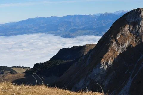 View from a mountain peak of the Bernese alps in autumn Stock Photos