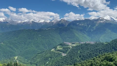 View of mountain peaks covered with fresh layer of snow Stock Footage 277562534