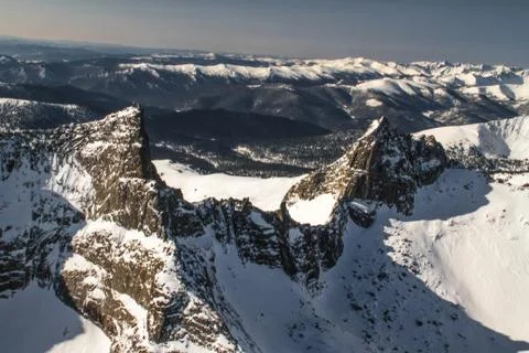 View of a mountain plain from a height. Stock Photos
