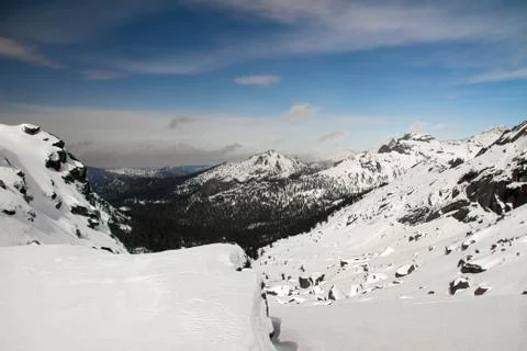 View of a mountain plain from a height. Stock Photos