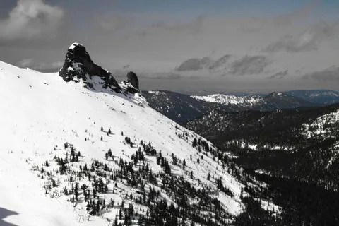View of a mountain plain from a height. Stock Photos