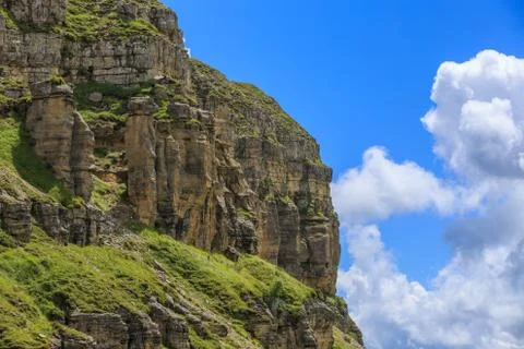 View of the mountain plateau in the clouds in the summer in the North Caucasu Stock Photos