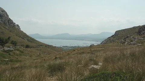 View from mountain to Port de Pollenca bay in Mallorca, Spain Stock Footage 97082829