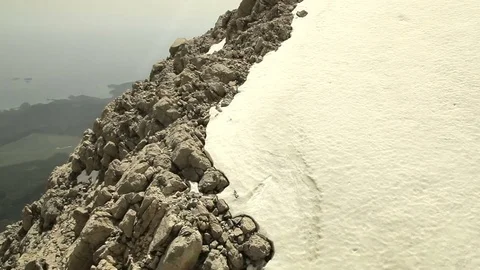 The view of the mountain range and sea on background Stock Footage 74944385