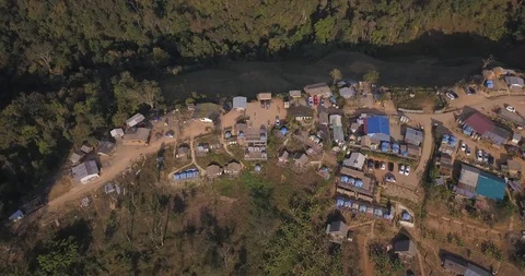 View of mountain range and small village, Chiang Dao, Chiang Mai, Thailand. Stock Footage 90662454