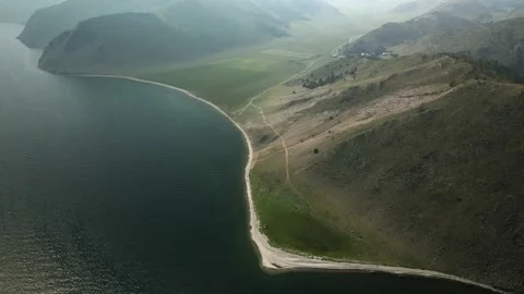 View of the mountain range from Lake Baikal, Siberia, Russia Stock Footage 169975389
