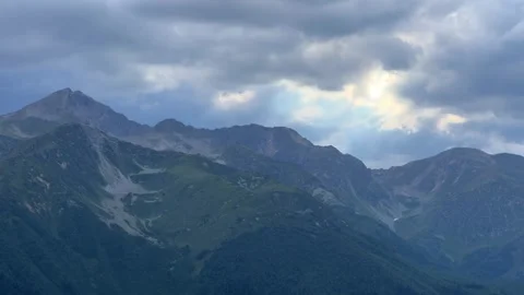 View of the mountain range near Mount Zakan.  Stock Footage 252519873