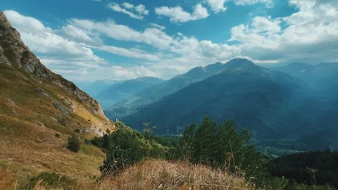 View of the mountain range near Mount Zakan.  Stock Footage 252596319