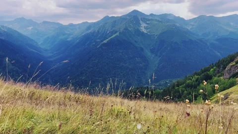 View of the mountain range near Mount Zakan. Stock Footage 254792601
