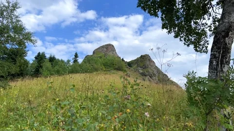 View of the mountain range near Mount Zakan.  Stock Footage 268566928