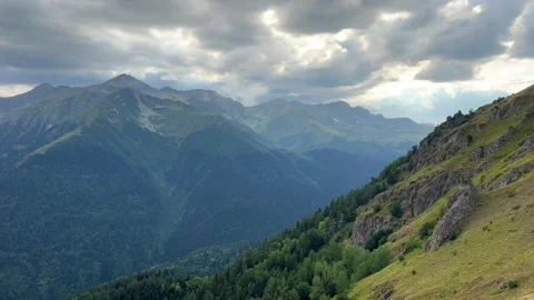 View of the mountain range near Mount Zakan.  Stock Footage 269118407