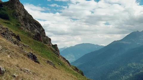 View of the mountain range near Mount Zakan.  Stock Footage 269119758