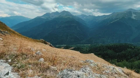 View of the mountain range near Mount Zakan.  Stock Footage 269120093