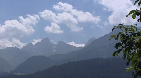 View at mountain range in Saane valley, summer, cumulus clouds Stock Footage 34456485