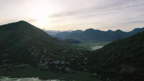 View of the mountain range from Skadar Lake Stock Footage 309385743
