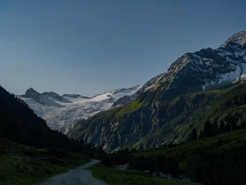 View of mountain range at sunrise Stock Photos