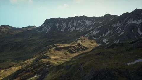 A view of a mountain range from the top of a hill Stock Illustration