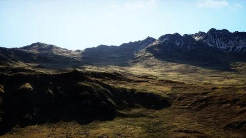 A view of a mountain range from the top of a hill Stock Illustration